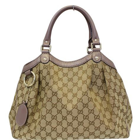 Small tote bag with Gucci print in beige canvas 